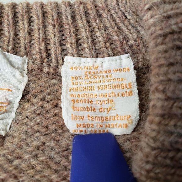Vintage 70s Brown V Neck Sweater XL Wool Blend Preppy Old Money Rustic Casual - Picture 6 of 6
